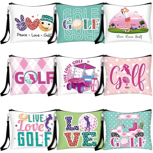 Skylety Golf Cosmetic Bags - 9 Piece Canvas Makeup Pouch Set for Women