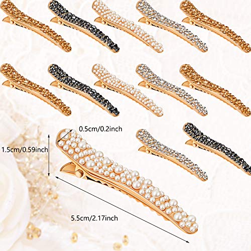 WILLBOND 16-Piece Pearl Rhinestone Duckbill Hair Clips Set