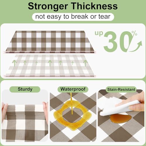 Smiry 3 Pack Brown Gingham Disposable Tablecloths - 54" x 108" Waterproof Covers for Parties & Picnics