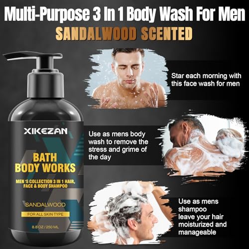 XIKEZAN Men's Grooming Gift Set - 3-in-1 Body Wash, Face Wash & Deodorant