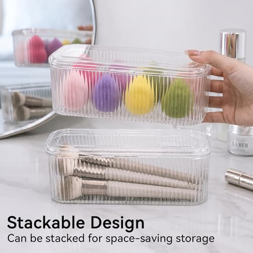 Legrape Clear Makeup Brush Holder Organizer with Lid for Vanity & Travel