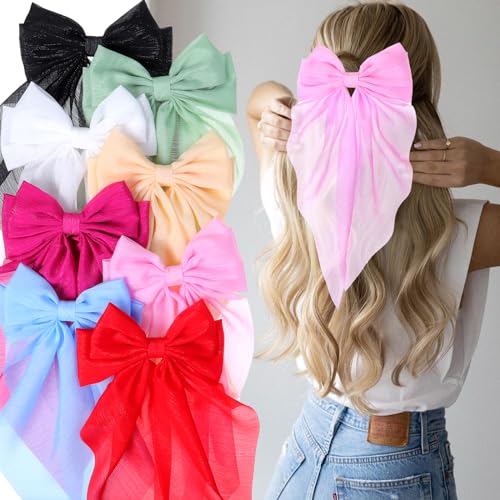 ONEYE Large Hair Bows Clip Set - 8pcs Fashion Hair Ribbons for Women (NO4)