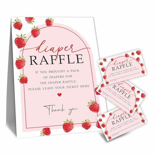 Baby Shower Diaper Raffle Game Kit with 50 Tickets & Sign - Strawberry Arch