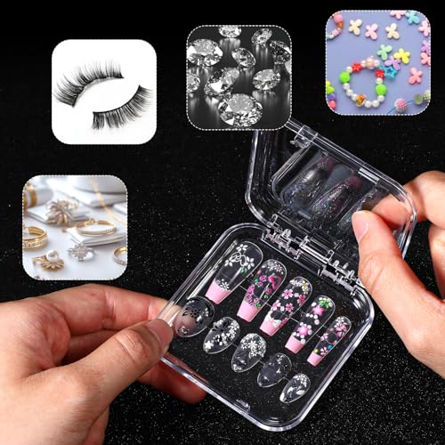30 PCS Clear Press-On Nail Storage Boxes with Adhesive Tape for Nail Art