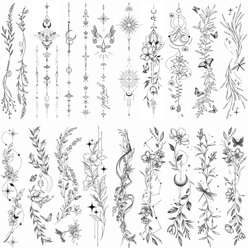 Tazimi 24 Sheets Black Flower Temporary Tattoos for Women & Girls