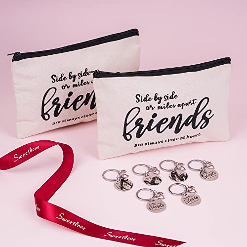 Friend Appreciation Gift Set - 6 Cosmetic Bags & 6 Keychains, Travel Organization for Women