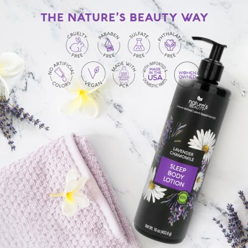 Nature's Beauty Lavender Chamomile Sleep Body Lotion 16oz - Moisturizer for Dry Skin, Shea & Jojoba Oils, Nighttime Relaxation