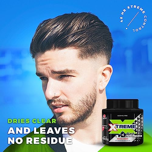 Xtreme Black Performance Hair Gel for Men - 48-Hour Strong Hold, Alcohol-Free, 8.82 Oz (Pack of 3)