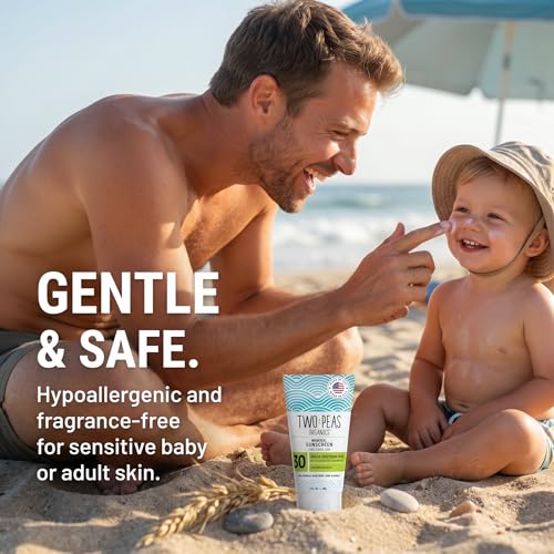 Two Peas Organics Mineral Sunscreen SPF 30 Lotion, 3 oz - Baby & Family Safe, Reef Safe, Unscented