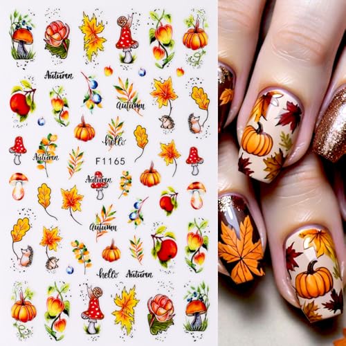 Qdsuh Style3 Fall Maple Leaf Nail Stickers 6 Sheets Autumn Thanksgiving Decor