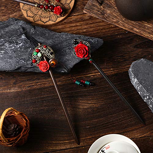 Yaazi 3-Piece Wooden Chinese Hair Sticks for Long Hair Retro Japanese Hair Accessories