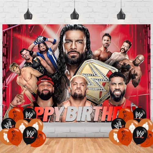 Wrestling Happy Birthday Banner Backdrop - 5x3ft Party Decoration
