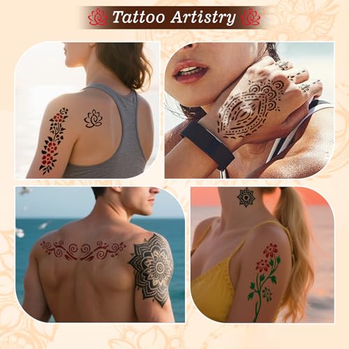 ZPTYCHZ 95 PCS Temporary Tattoo Stencil Kit - 6 Inks (3 Black, 2 Brown, 1 Red) with Gloves & Wipes