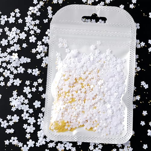 1200Pcs 3D Flower Nail Charms - White Floral Nail Art Gems