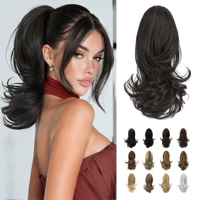 Sofeiyan 13" Curly Claw Clip Ponytail Extension - Darkest Brown to Black