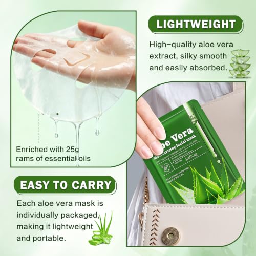 12PCS Aloe Vera Face Masks - Hydrating & Soothing Sheet Set