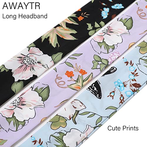 AWAYTR Women's Twist Knotted Chiffon Head Wraps - 3PCS Non-Slip Hairbands for Thick Hair - Light Blue, Light Purple, Black
