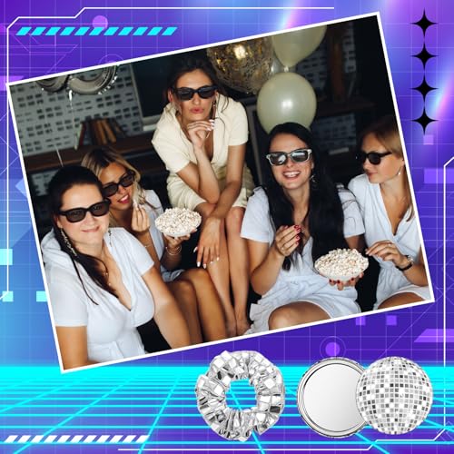 Yuxung 24 Pack Disco Party Favors with Sequin Scrunchies & Vintage Mirror Set