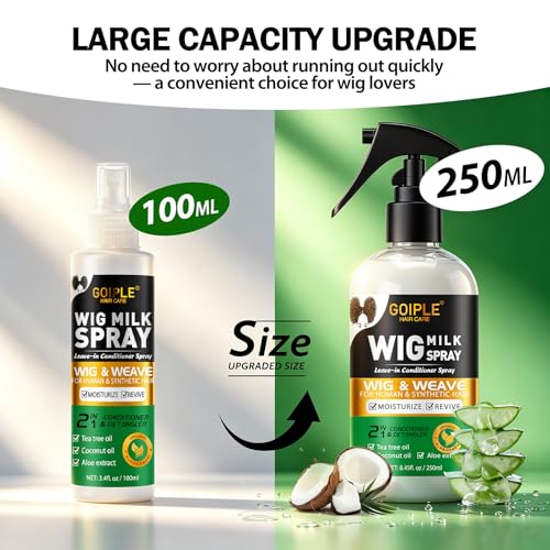 Wig Milk Spray for Synthetic Hair, Leave-In Conditioner Wig Detangler Spray for Human Wigs, Conditioner £¦ Detangler 2 in 1 Moisturizer, Hydrates & Replenishes Synthetic Hair Wigs Easy Combing 250ML