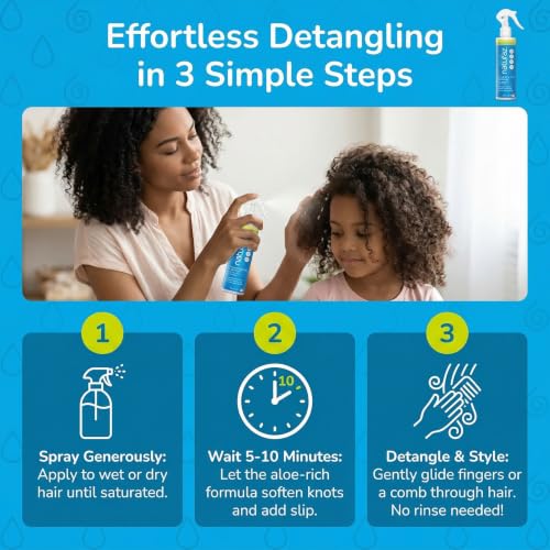 Naturaz Curly Hair Detangler Spray – Leave-In Conditioner for Kids & Adults, Vegan, 8 fl oz