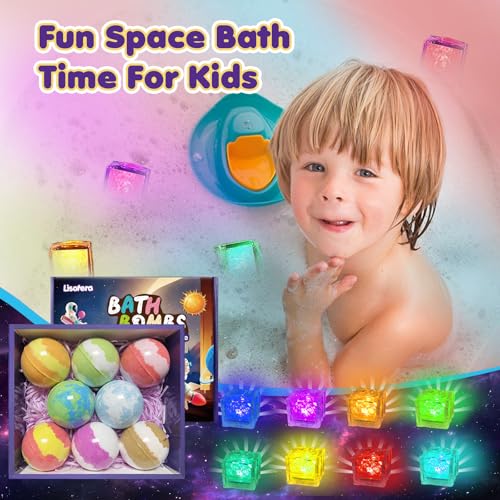 Lisotera Solar System Bath Bombs with Light Up Toys - Kid-Friendly Bubble Fizzies Gift Set