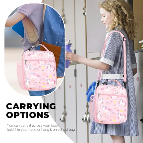 Clastyle Unicorn Insulated Lunch Bag for Kids - Large Pink Tote