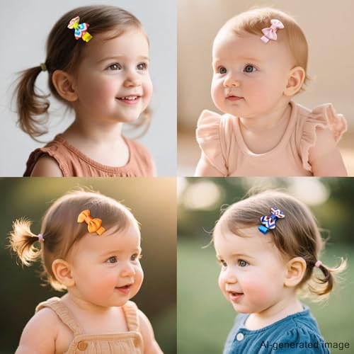 60 Pcs Mini Baby Girl Hair Bows Clips - Soft Ribbon for Infants