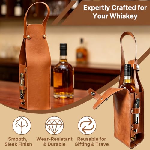 Crymfrynt PU Leather Wine Carrier Bag for Whiskey - Brown