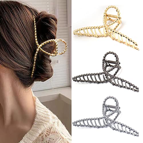 Bphne 3 Pack Metal Hair Claw Clips for Women, Large Non-Slip 4.5 Inch, Threaded Variant
