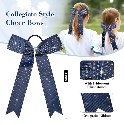 DEEKA 12-Pack Collegiate Cheer Bows - Navy Grosgrain with Rhinestones