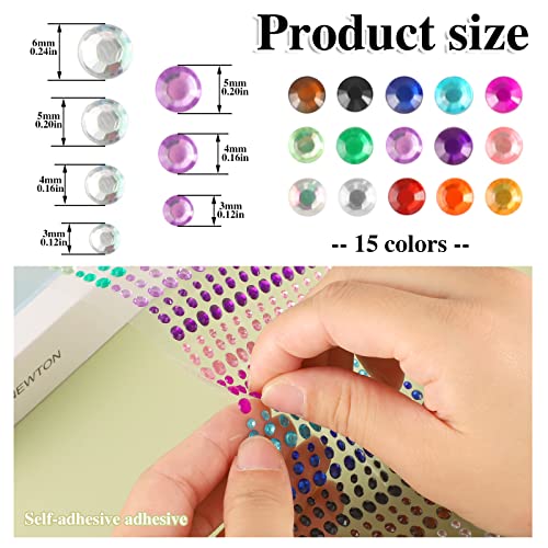 1600 Pcs Self-Adhesive Face Gems in 15 Colors for Makeup