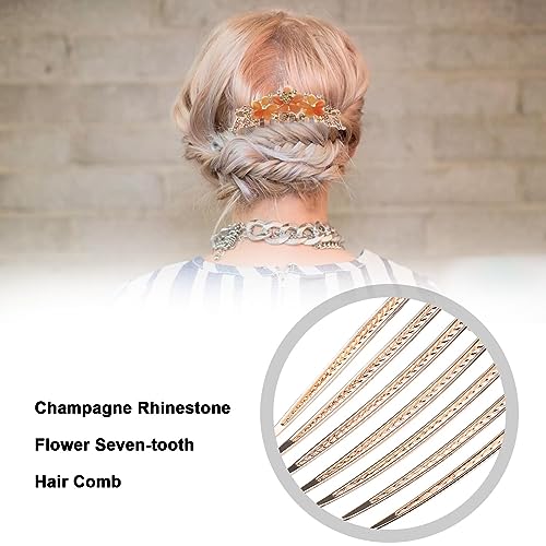 Champagne Flower Hair Comb with Rhinestones - Wedding Headpiece