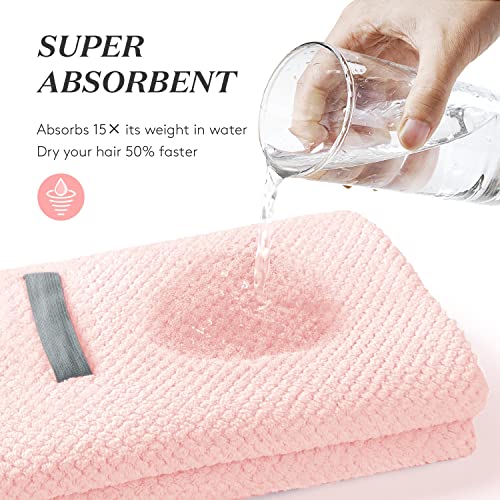 YFONG Microfiber Hair Towel Wrap - Fast Drying, Super Absorbent, 26" x 40", Pink