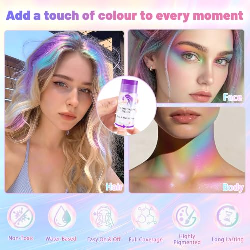 Temporary Hair Color Sticks - 4PCS Waterproof Chalks (Red, Blue, Green, Purple)