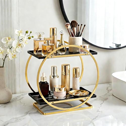 Black Gold 2 Tier Bathroom Organizer - Perfume & Makeup Storage