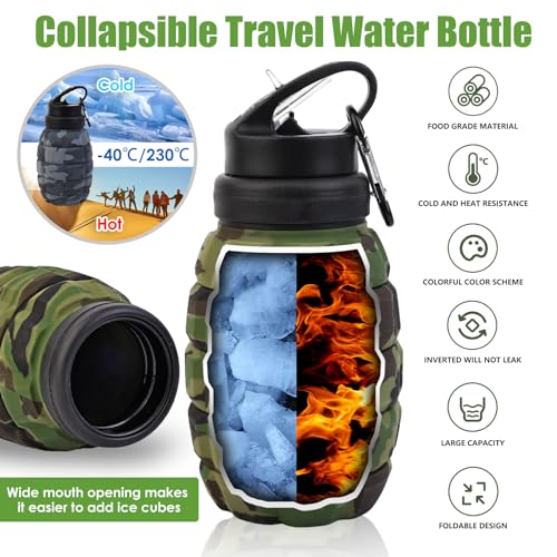 Collapsible 18oz Silicone Travel Water Bottle - Leak Proof, Portable & Foldable for Outdoor Use