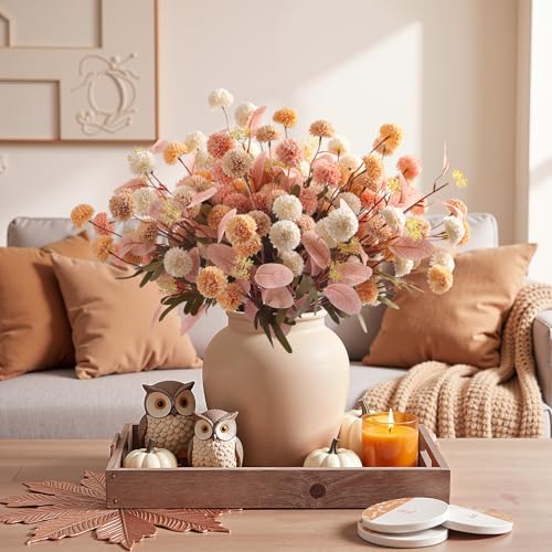16 Pcs Faux Silk Mums with Eucalyptus - Pet Safe, Bendable Stems