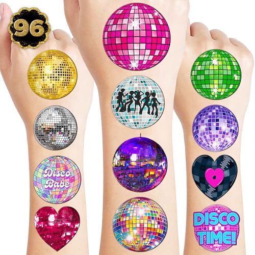 96PCS Disco Ball Temporary Tattoos for Kids & Teens - Retro Party & Carnival Stickers