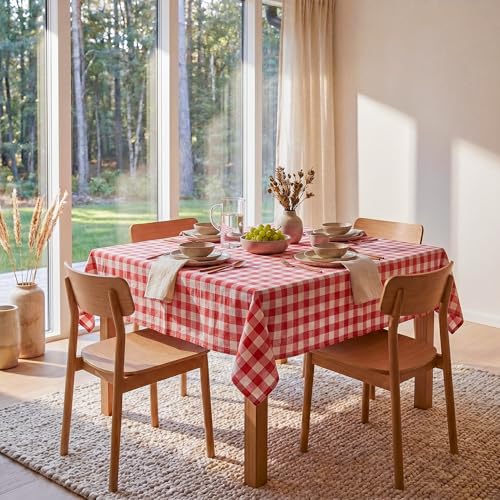 Waterproof Red and White Buffalo Plaid Tablecloth - 60x84 in