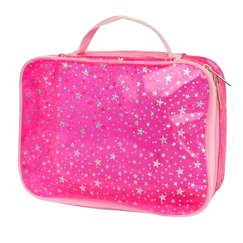 Pink Star Pattern Waterproof Makeup Bag - Travel Cosmetic Organizer, 9.84x7.09x3.94 inches