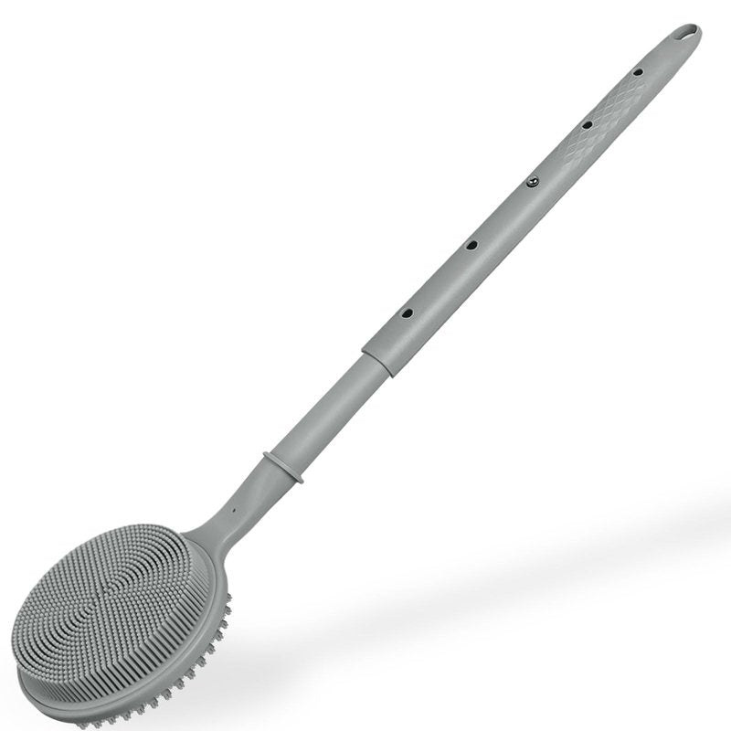 Back Scrubber for Shower, (16-24 Inch) Extendable Bath Brush Long Handle for Shower, Silicone Body Scrubber with Handle, Back Brush for Shower Men and Women,Easy to Clean (Gray)