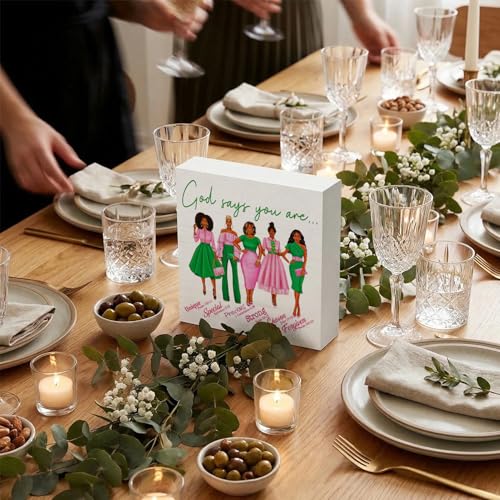 Inspirational Sorority Wooden Decor - 5x5 Pink & Green Gift