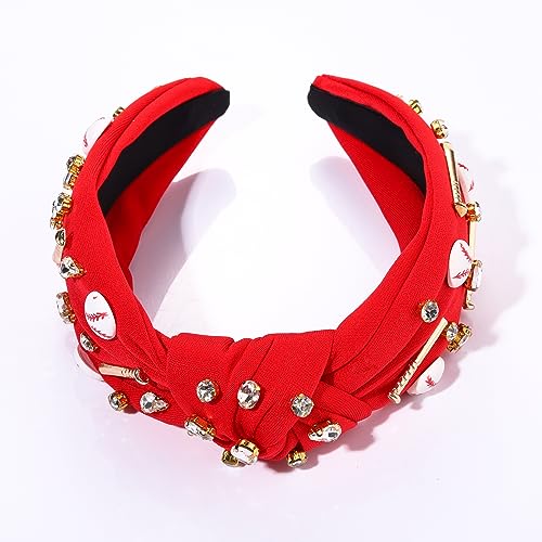 Baseball Knotted RED Women's Sport Headband with Charms - Game Day Accessory