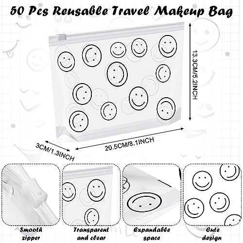 Silkfly 50-Pack Clear Makeup & Toiletry Bags with Cute Face Design