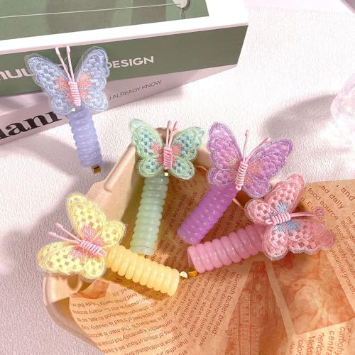 10 Pack Colorful Butterfly Spiral Hair Ties for Kids