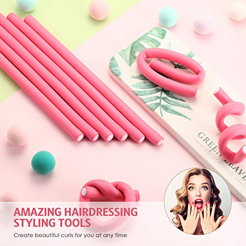 WILLBOND 60 Pcs Flexible Hair Curling Rods No Heat Curlers for Long & Short Hair, Pink 0.3x7 Inches