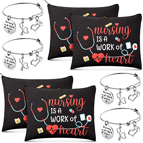 8-Piece Nurse Appreciation Gift Set: Canvas Makeup Bags & Bracelets