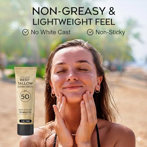 Beef Tallow Sunscreen SPF 50 - Hypoallergenic Face Sunscreen 2 OZ