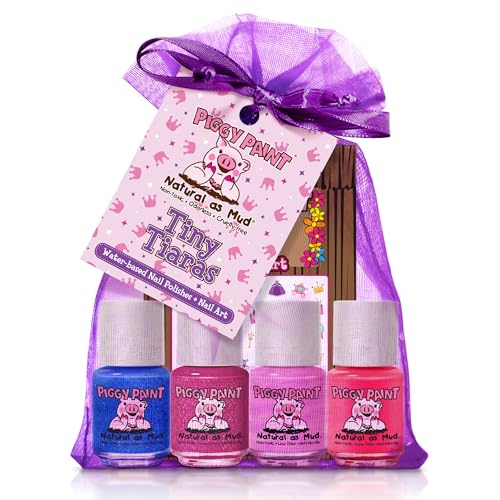 Piggy Paint Non-Toxic Nail Polish Set for Kids - 4 Colors + Nail Art