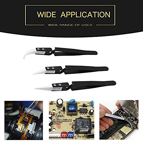3-Piece Precision Reverse Ceramic Tweezer Kit for Electronics Soldering